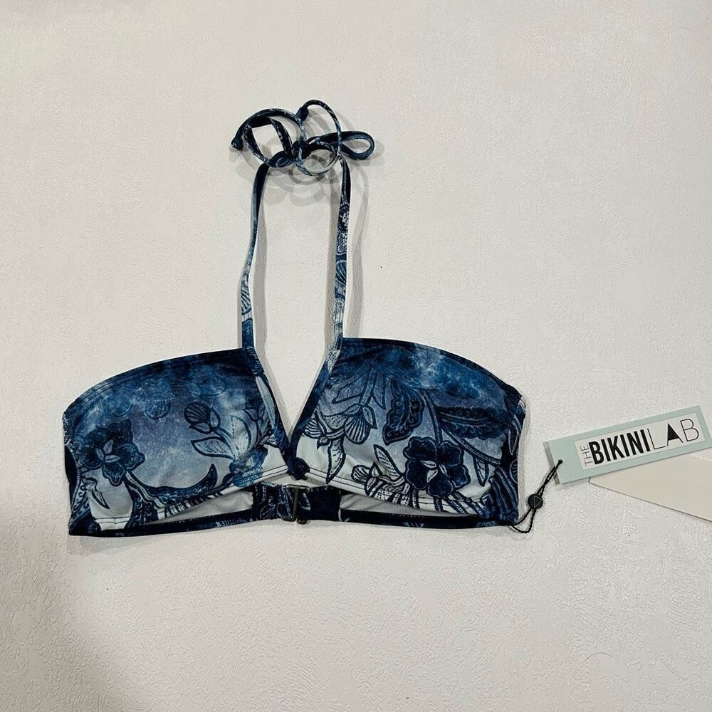 NWT The Bikini Lab Blue Floral Halter Bikini Top - Size Small